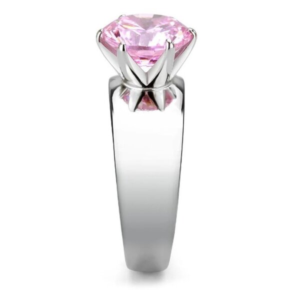 STAINLESS STEEL Simulated Pink Sapphire Solitaire Band Ring - Picture 16 of 16